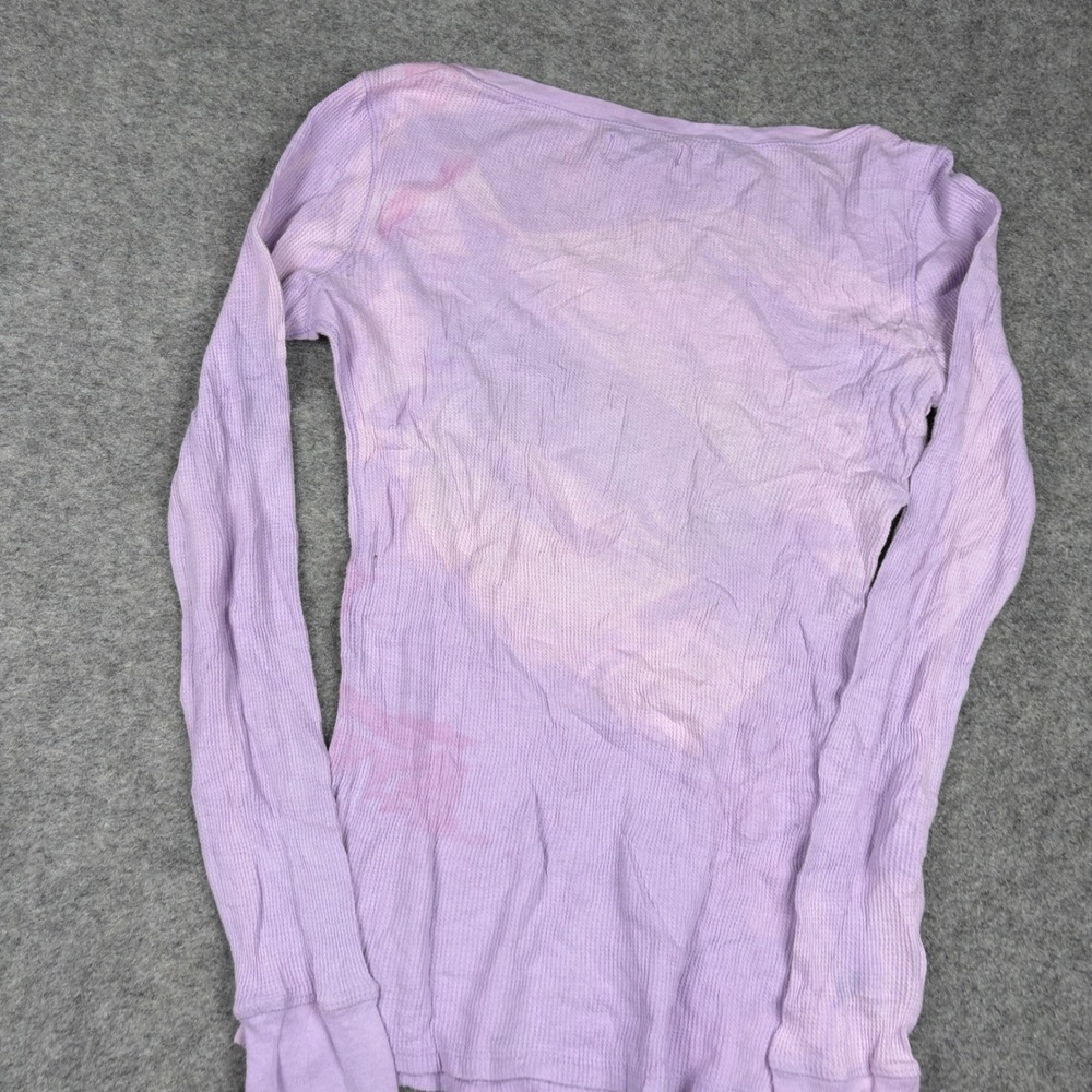 Lucky Brand Thermal Shirt Women Medium Purple Y2K Flower Graphic Waffle Knit - Picture 13 of 14